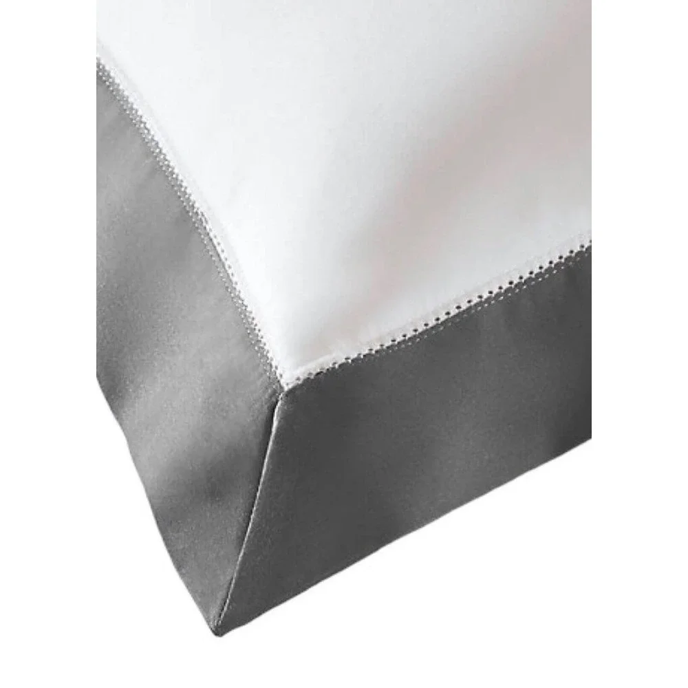 Organic Cotton Sateen Border King Sham Graphite Grey White 2pc Set NEW 20